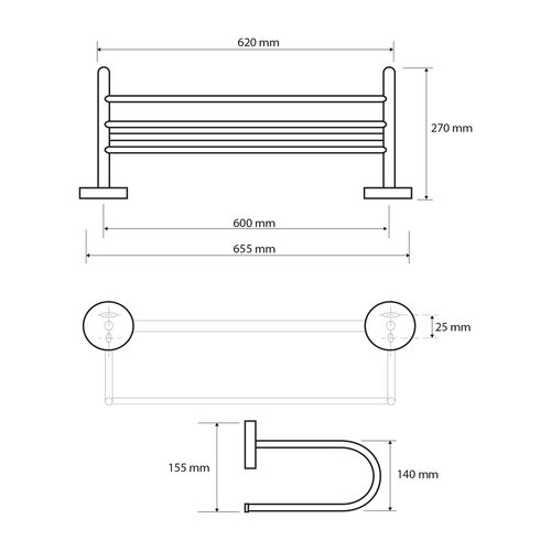 Suport de prosoape tip U SAPHO XR418 X-Round E, 65cm, argintiu