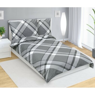 Bellatex Сатинова постільна білизна Кaro сіра, 140 x 220 см, 70 x 90 см