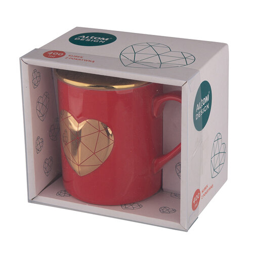 Altom Порцелянова чашка з кришкою Big Heart, 400 мл, червоний