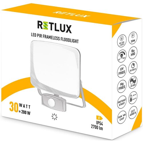 Retlux RSL 256 LED-es reflektor PIR érzékelővel, 174 x 176 x 65 mm, 30 W, 2700 lm