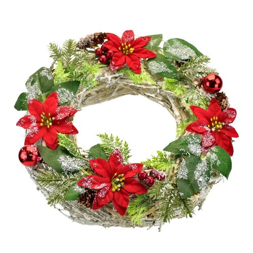 Weihnachtskranz mit Weihnachtssternen und Weidenruten, 30 cm