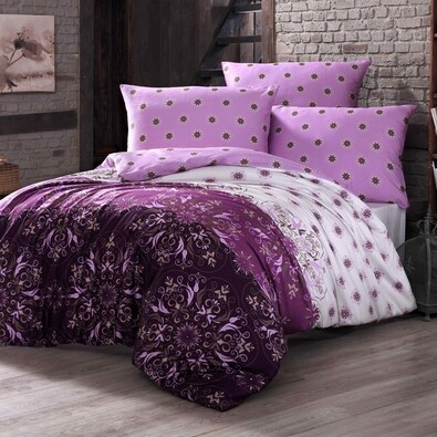 Bavlnené obliečky Alberica fialová, 220 x 200 cm, 2x 70 x 90 cm
