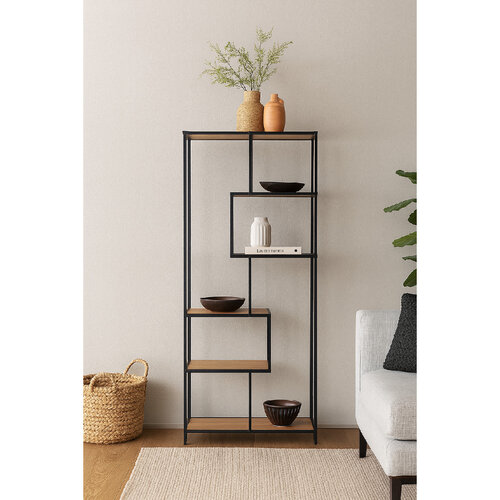 Kovový regál LOFTY GRID Asym Oak, 185 x 77 cm