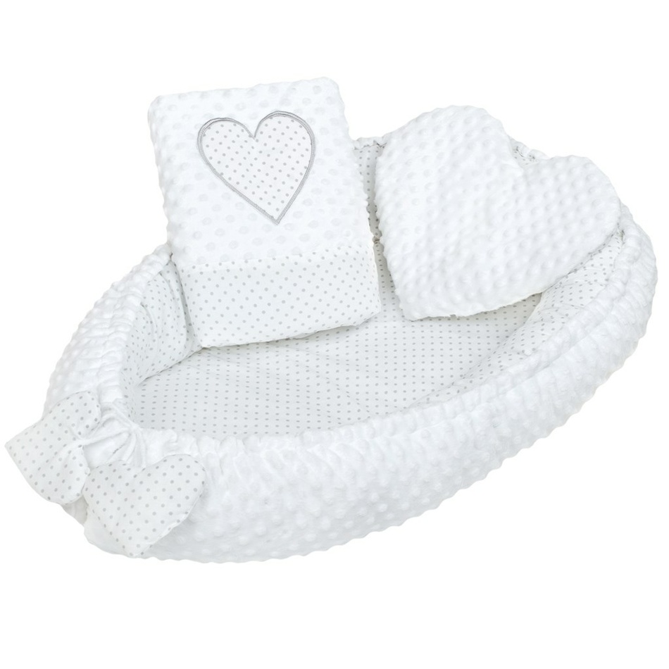 New Baby Cuib de lux cu pernă și pătură din MinkyHeart, alb