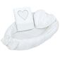 Cuib bebeluși New Baby de lux cu pernă și pătură din Minky Heart, alb