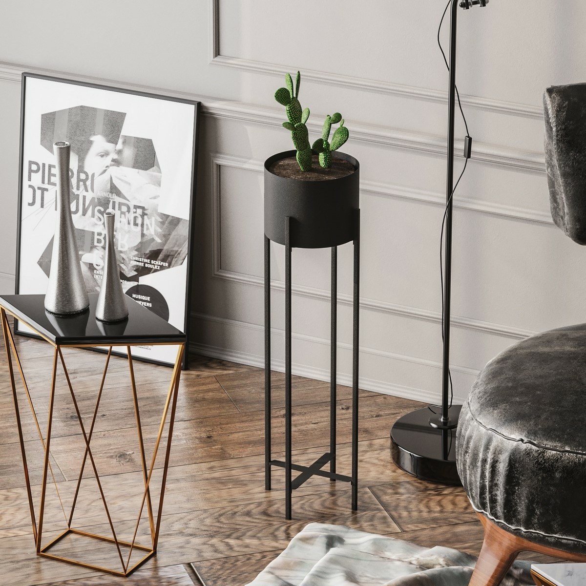 GED-025, Loft black fém virágállvány , fekete termék 2. képe