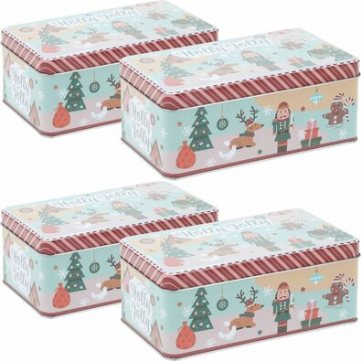 Set de 4 cutii metalice de Crăciun Holly Jolly, 18 × 11 × 7,1 cm
