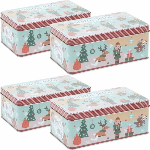 Holly Jolly karácsonyi fémdoboz 4 db-os szett, 18 × 11 × 7,1 cm