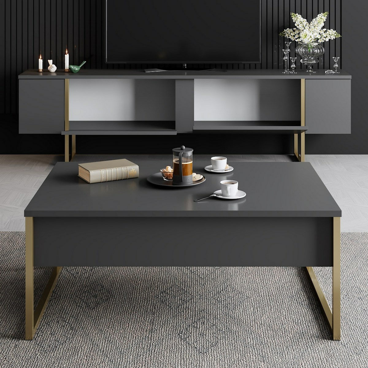 Televízny stolík Luxe Anthracite and Gold
