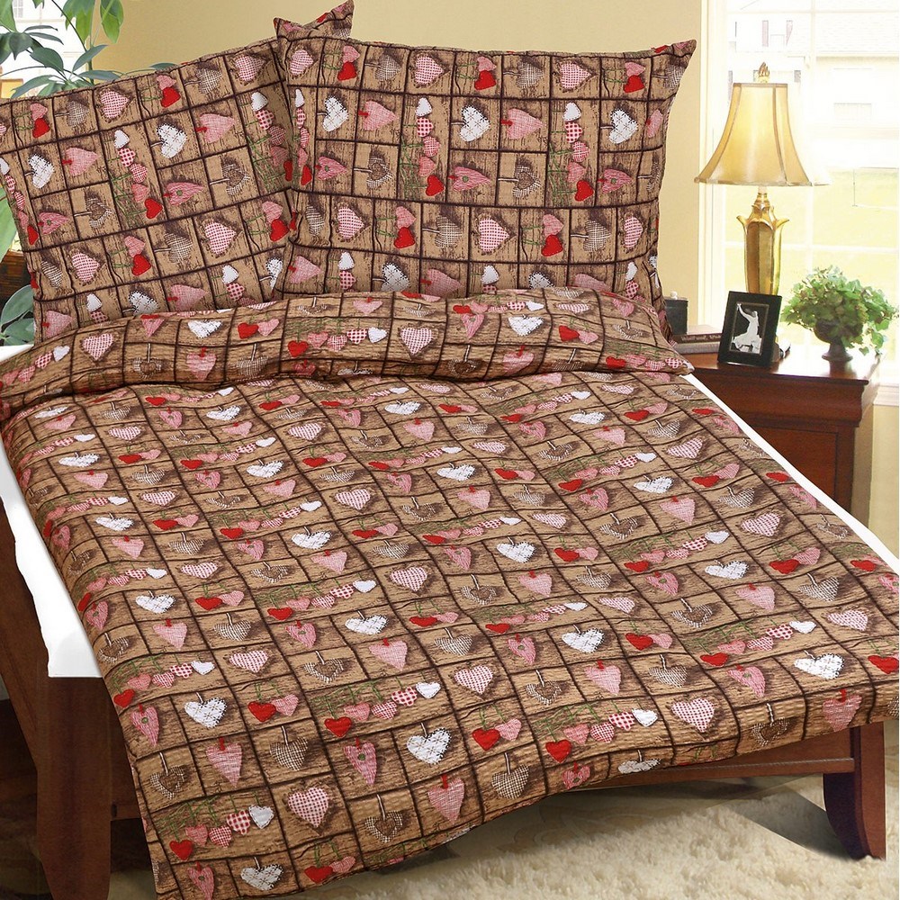 Bellatex Povlečení krep Hnědé srdce, 240 x 220 cm, 2 ks 70 x 90 cm
