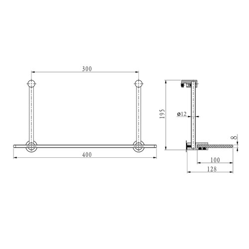 SAPHO 1301-15 підвісна скляна полиця для душової кабіни 40 x 18 x 12,5 см, срібляста