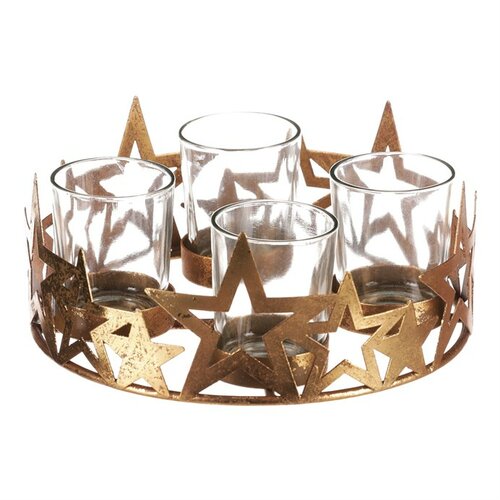 Adventni svečnik s steklenimi kosmi Zvezda,kovina, zlato, 18 x 18 x 8 cm
