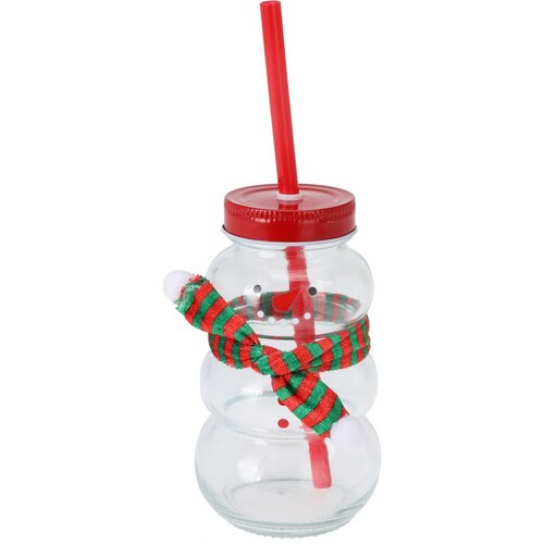 Steklenička s pokrovčkom in slamico Snežak, 7,5 x 11 cm
