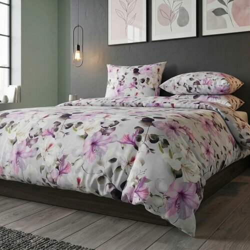 Zestaw pościeli satynowej Kvalitex „Ibišek” w kolorze fioletowym, 140 x 200 cm, 70 x 90 cm