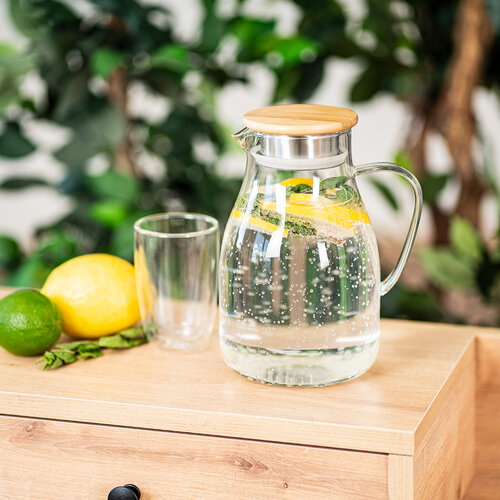 4Home Sklenený džbán s viečkom Bamboo Hot&Cool, 1,7 l