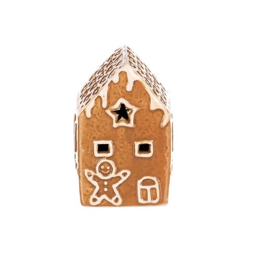 Karácsonyi dekoráció Mézeskalács házikó LED-esvilágítással, kerámia, 9 cm