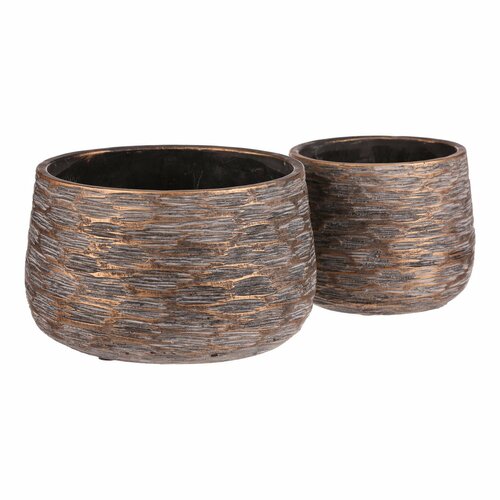 Übertopf-Set Rille, 2 Stück, grau, Höhe 13 cm