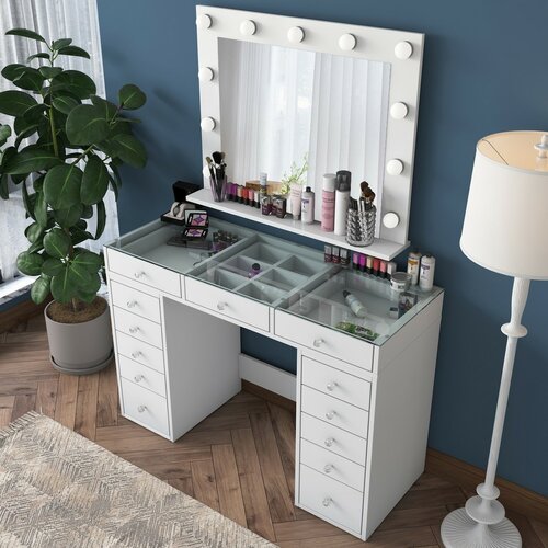 Schminktisch Livia White mit Glasplatte