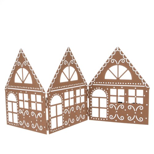Świąteczna dekoracja metalowa Three houses brązowy, 50 x 20 x 2,5 cm