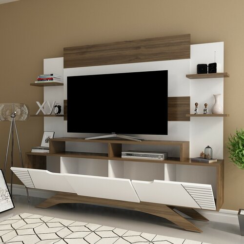 Ściana telewizyjna Deparo Walnut and White