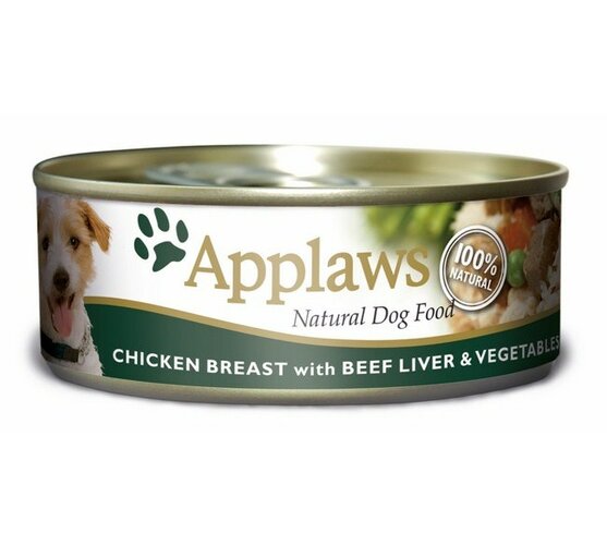 Applaws konzerva pro psy kuře, hovězí játra a zele