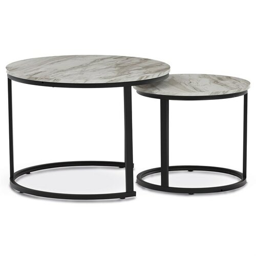 Beistelltisch-Set, weißer Marmor, 2 Stück