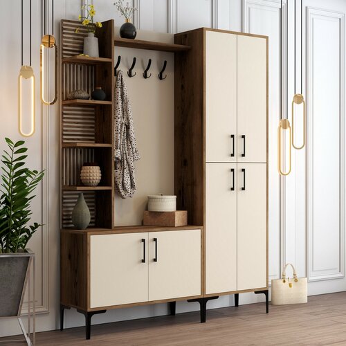 Vešiak na kabáty s botníkom, policami a skriňouViyana Walnut and Cream