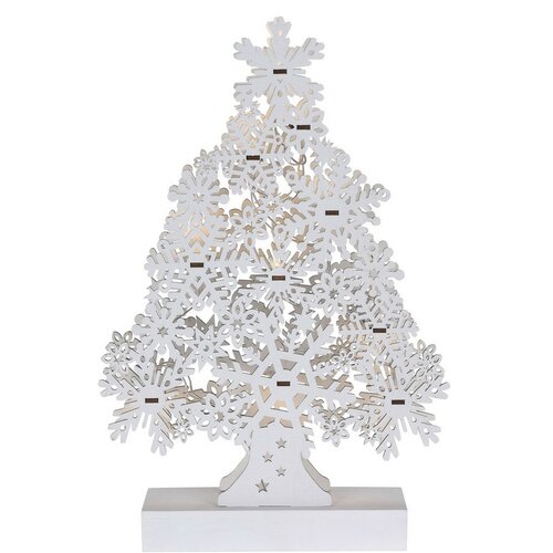 Vianočný drevený stromček Cardolo biela, 10 LED