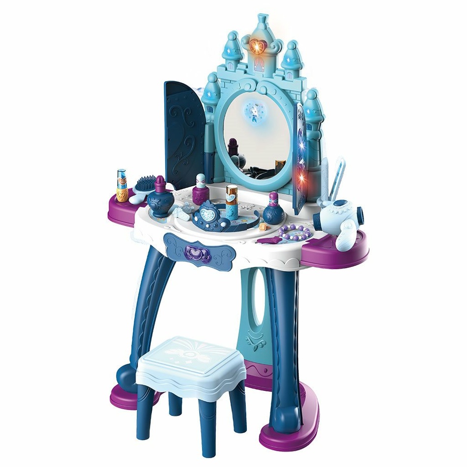 Levně Baby Mix Dětský toaletní stolek s židličkou Ledový svět modrá, 47 x 13 x 57 cm