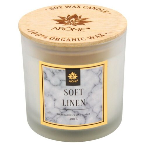 Arome Sójová sviečka Soft linen 400 gs dreveným knôtom a viečkom