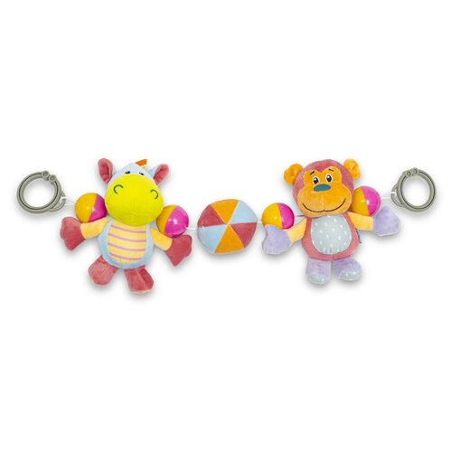 Baby Mix Detská plyšová hrkálka do kočíka Hrošík a opička, 28 cm
