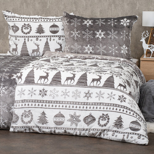 4Home Різдвяна постільна білизна з мікрофланелі Christmas time сірий, 140 x 220 см, 70 x 90 см
