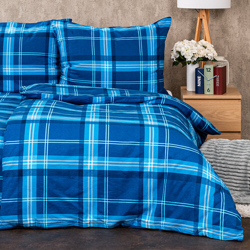 Lenjerie de pat din flanelă 4Home Blue plaid, 140 x 220 cm, 70 x 90 cm