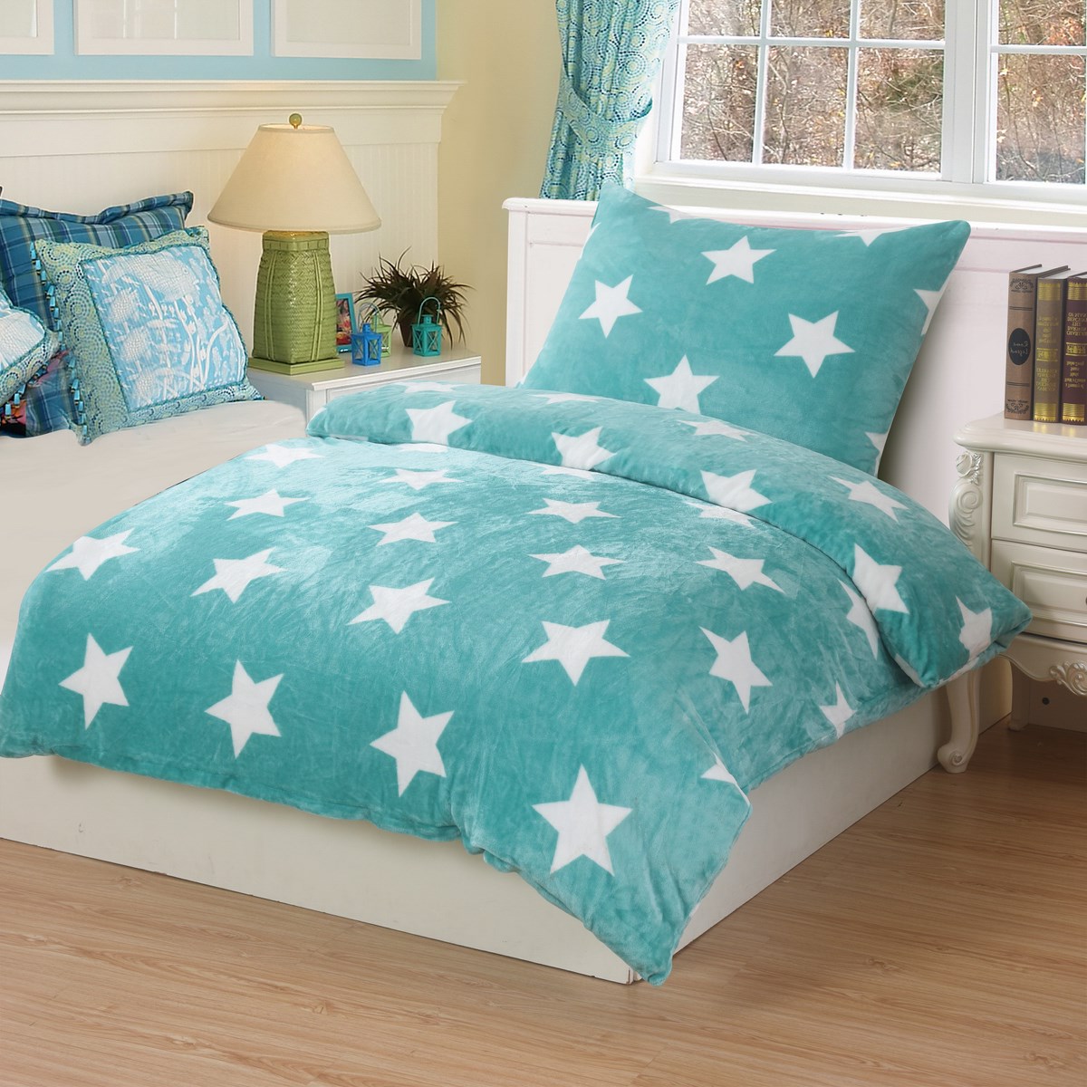 Jahu Obliečky mikroplyš Stars mint, 140 x 200 cm, 70 x 90 cm