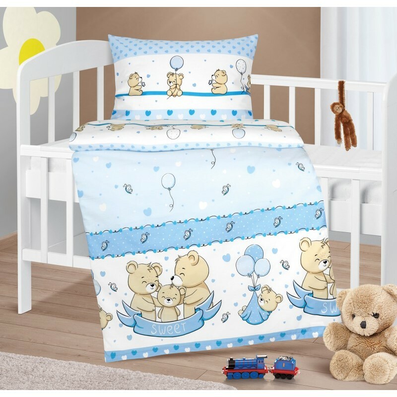 Bellatex Bawełniana pościel do łóżeczka Agata Bear niebiesky, 90 x 135 cm, 45 x 60 cm
