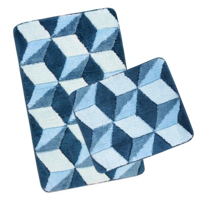 Sada kúpeľňových predložiek Ultra Modrá kocky, 60 x 100 cm, 60 x 50 cm