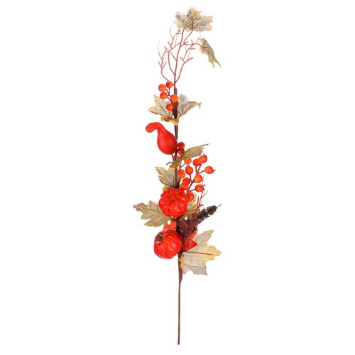 Ramură artificială de toamnă - dovleci roșii șifructe de pădure, 73 cm