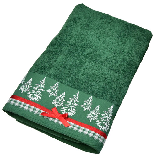 Ręcznik frotte z bordiurą żakardową Christmas zielony, 70 x 130 cm, 70 x 130 cm