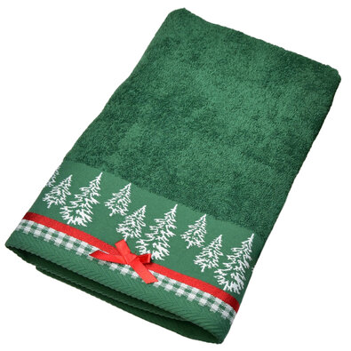 Prosop frotir cu margine jacquard Christmas verde,70 x 130 cm