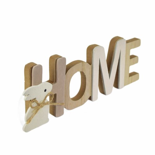 Inscripție din lemn HOME cu iepuraș, 21,5 x 7,5 x 3 cm