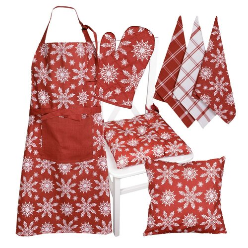Різдвяний кухонний рушник Сніжинки червоний, 45 x 70 см, набір 3 шт.