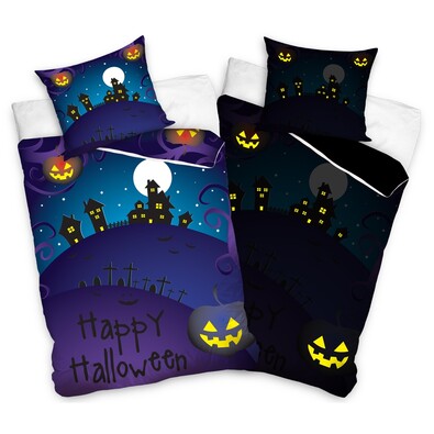 Pościel bawełniana Halloween Nawiedzony dom, 140 x 200 cm, 70 x 80 cm