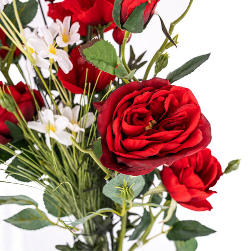 Buchet flori artificiale, trandafiri și maci, 27 x 72 x 12 cm