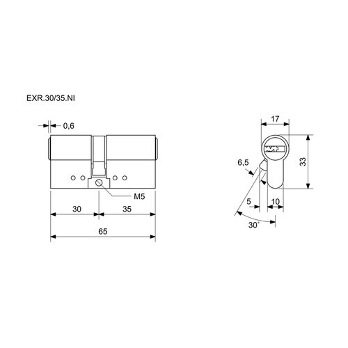 Циліндр Richter EXR.30/35.NI 30+35 мм, 6 ключів