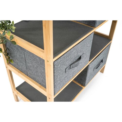 G21 Bambusový regál s košíkmi, 3 police, sivápolice, sivá