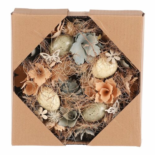 Velikonočni venec z jajčki, cvetovi in metulji,pr. 25 cm