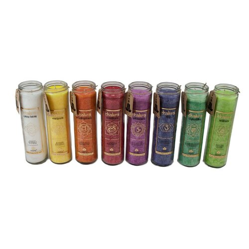 Lumânare parfumată înaltă Arome Chakra Încredere, parfum trandafir și vanilie, 320 g