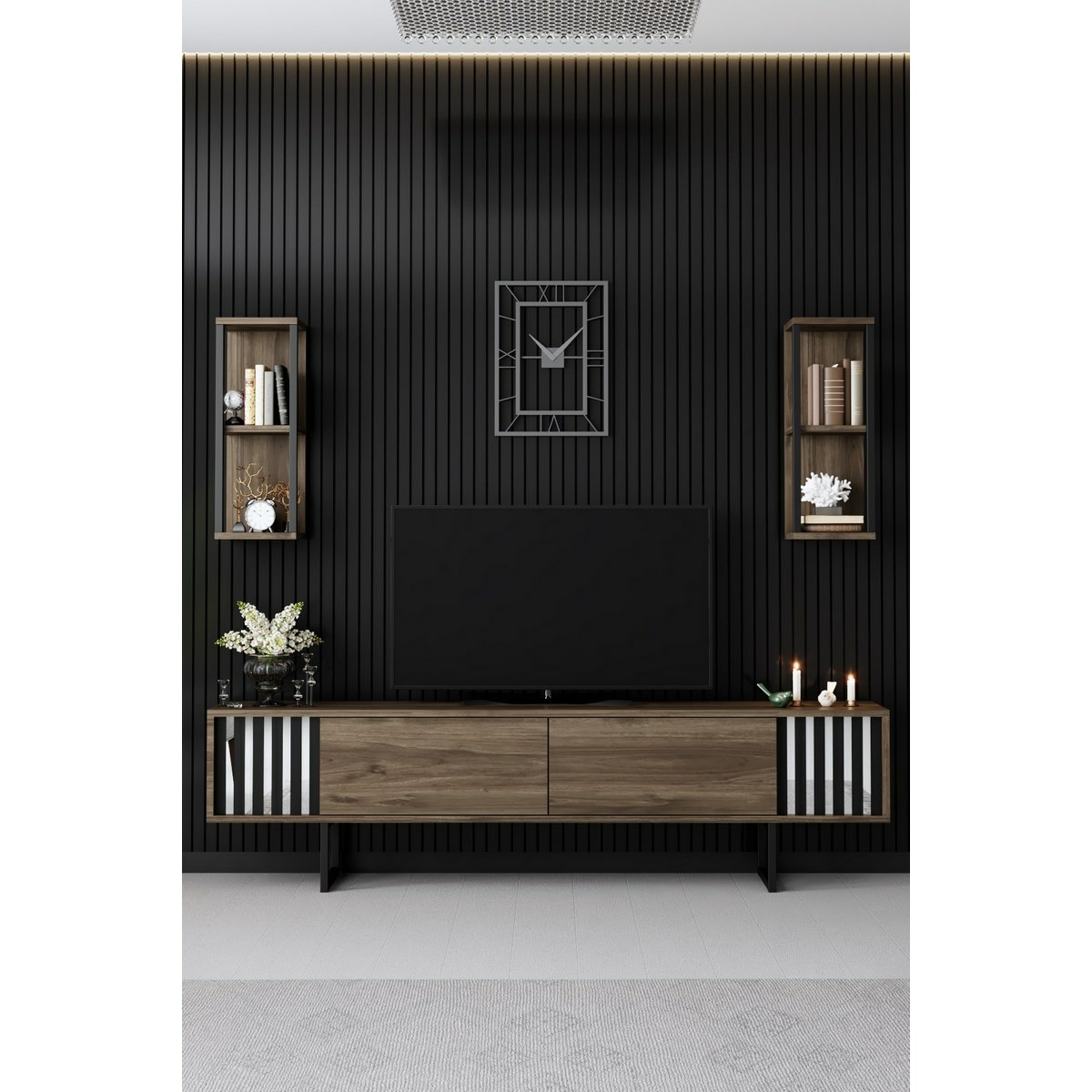 Televízny stolík s policami Chrome Walnut and Black