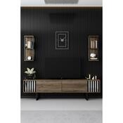 Chrome Walnut and Black TV-állvány polcokkal