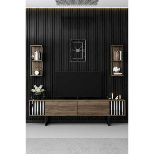 Chrome Walnut and Black TV-állvány polcokkal